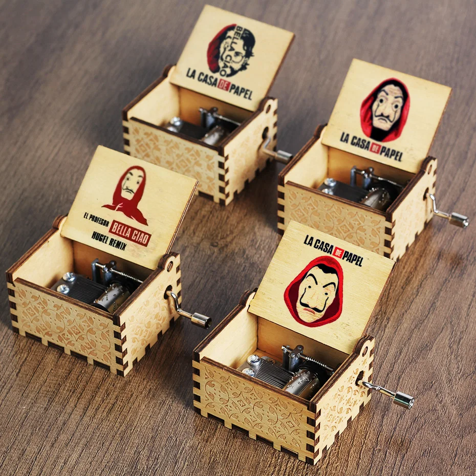 Античная деревянная музыкальная шкатулка с рукояткой LA CASA DE PAPEL Bella Hello королева