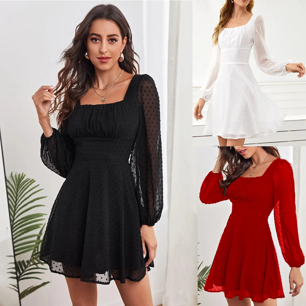 

Long sleeve high waist temperament commuter women's dress