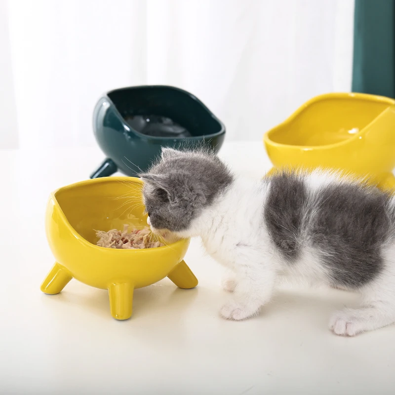 

Cat ceramic dog feeder with raised stand non-slip food and water bowl puppy small animal rabbit feeder pet supplies