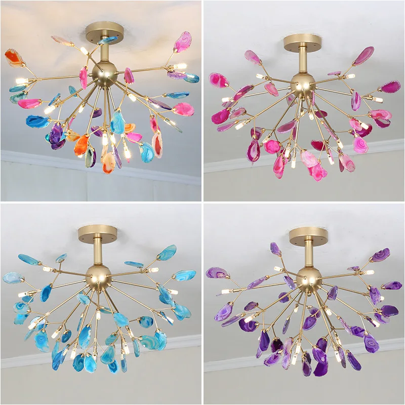 Синяя фиолетовая оранжевая зеленая серая желтая красная люстра из натурального