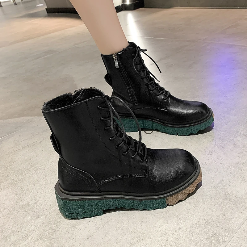 2021 New short Boots Women Plus Cashmere Warm All-match Autumn and Winter High-top Fashion Mid-tube Boots Basic Sleek Women's