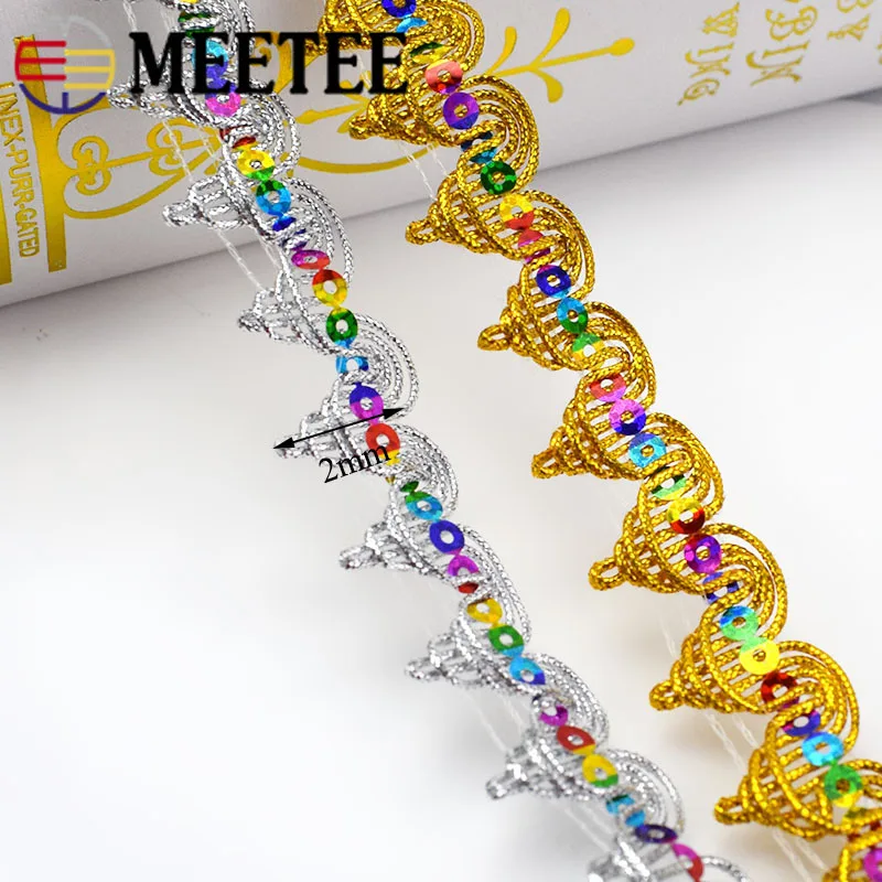 2 см 13 метров кружевные ленты с блестками отделка ткань вязаная золотая