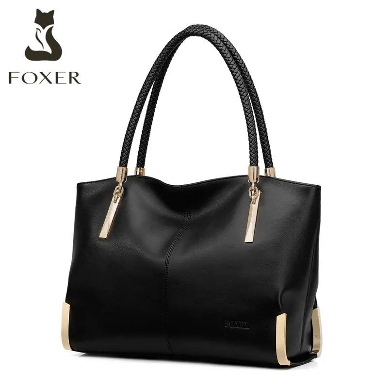 FOXER женские сумки из коровьей кожи сумка на плечо модная топ ручка тоут