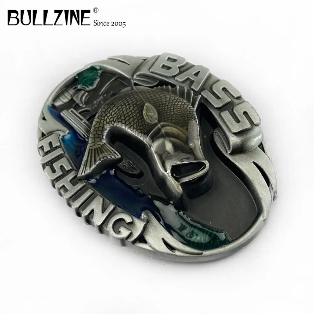 Оптовая продажа, пряжка рыболовного ремня Bullzine из цинкового сплава с оловянной отделкой, товар подходит для ремня шириной 4 см