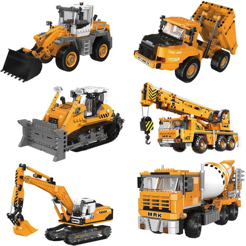 

Xing Bao Engineering Bulldozer Crane Dump Truck Technical Building Blocks City Construction Vehicle Car Bricks Toy For Children