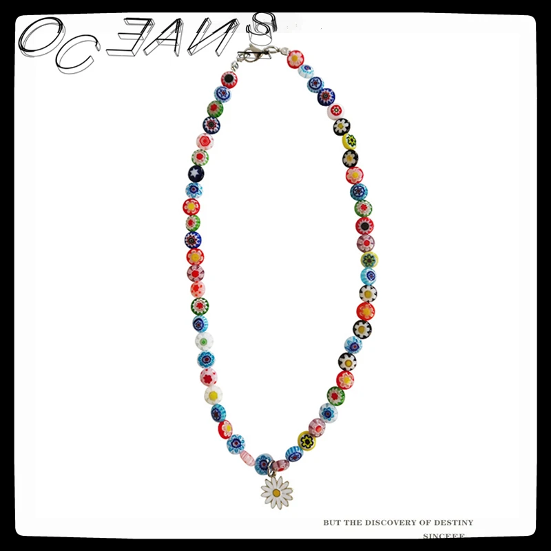 

SexeMara Hip Hop Punk lovely Colored Glaze Flower Daisy Splicing Necklace Clavicle Chain For Men Women Girls Party Jewelry
