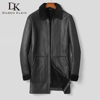 medium long dk fur coat men winter black real sheepskin leather fur clothing slim casual formal warm fur jackets