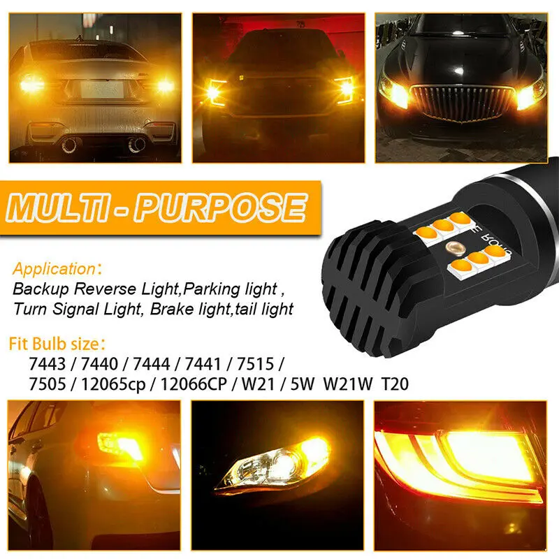 

Hot Sale 4pcs 7443 7440 7444 T20 LED Turn Signal Light Error Free Parking Reverse Amber Bulbs