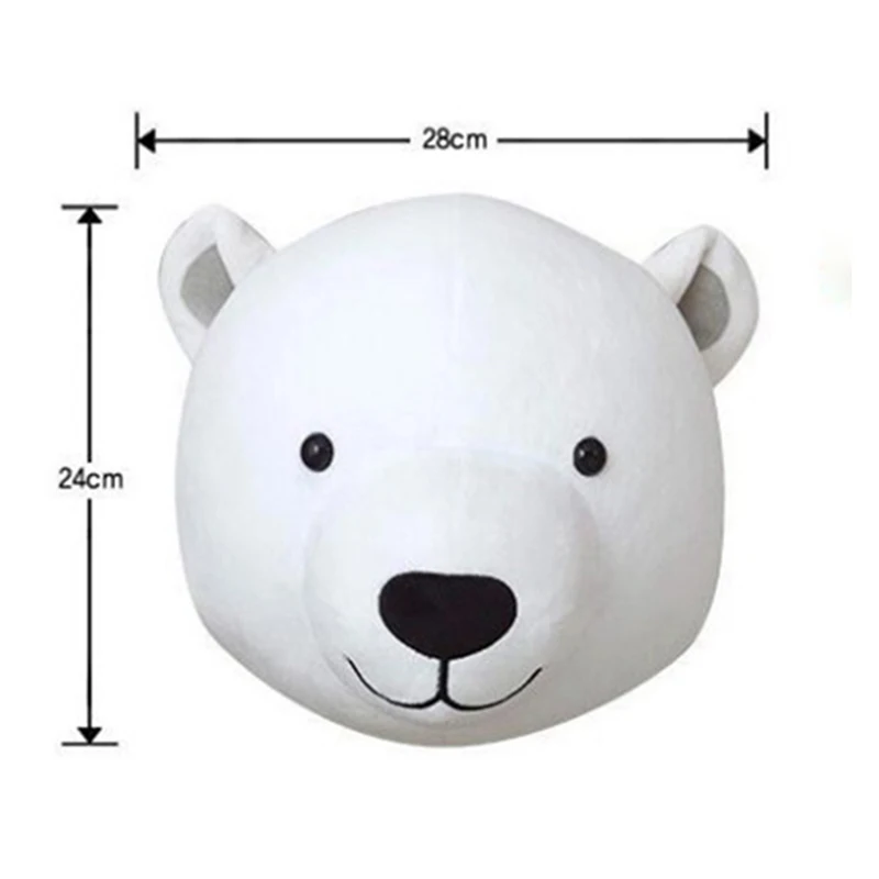 bear Детская голова животного, украшение на стену, 3D плюшевый Плюшевый единорог, слон, кролик, голова лебедя, настенное крепление для детской комнаты, подвесная Подарочная игрушка - Цвет: bear