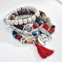 fashion love pendant tassel charm bracelet bohemia bead stone multilayer bracelets bangles for women female wristband jewelry