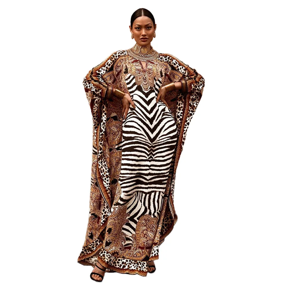 

Cross-border new European and American women's Middle East positioning print skirt Muslim plus size loose robe Amazon dress