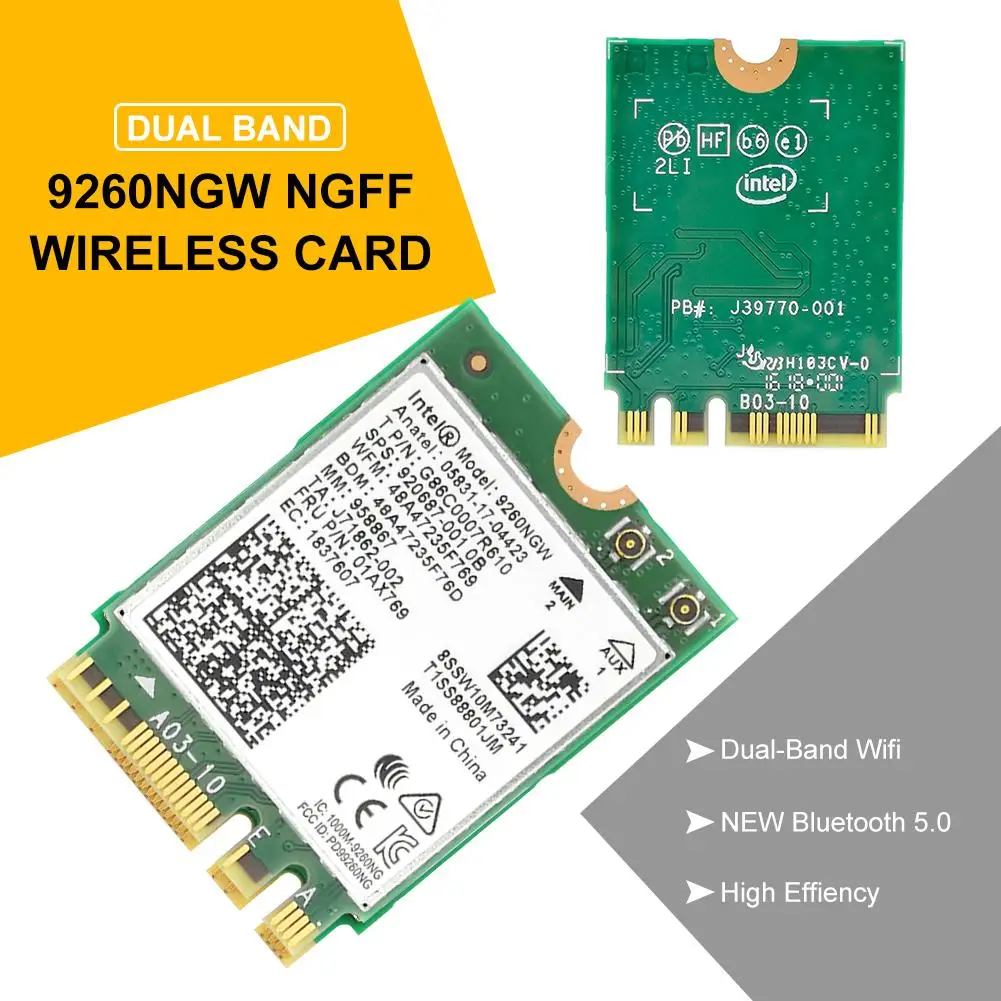 1,73 Гбит/с Беспроводная сеть 9260NGW NGFF Wifi карта Двухдиапазонная беспроводная WiFi карта Bluetooth 5,0 для ноутбука - Цвет: green