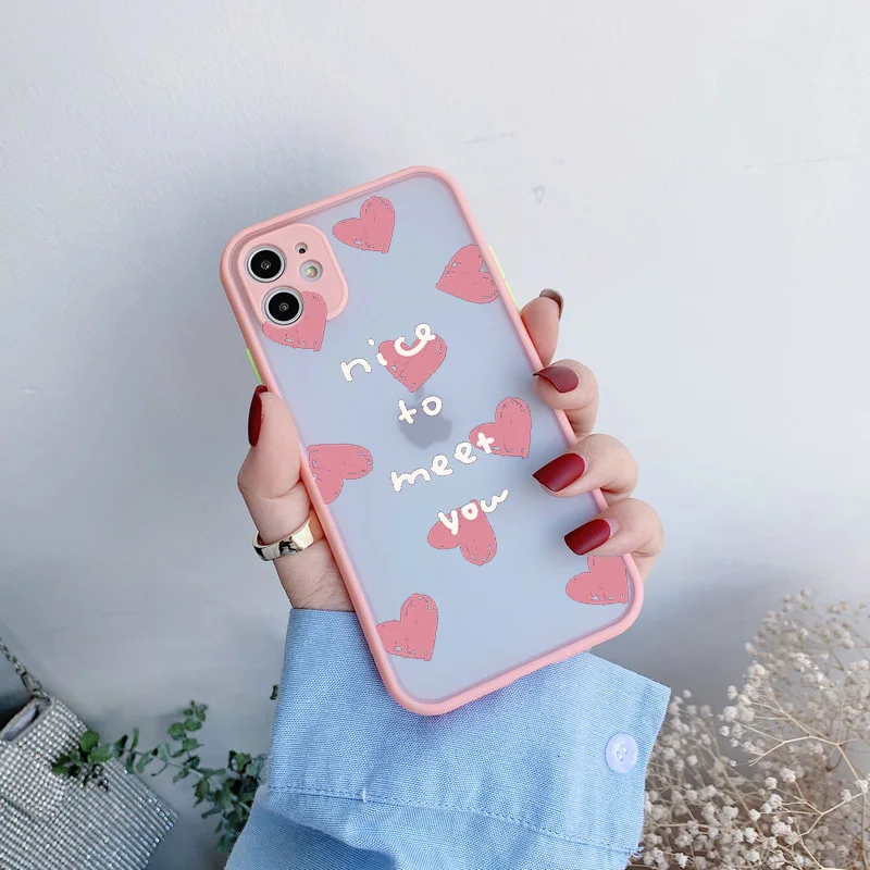 

Phone Case Heart For iPhone X XS Max XR 12 11 13 Pro Max 6s 8 7 Plus Matte Hard Shockproof Nice To Meet You Couple Back Cover
