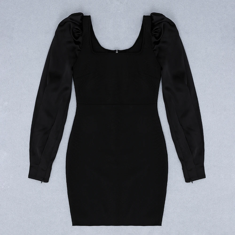 Черные платья высокого качества с сетчатыми рукавами из вискозы Бандажное