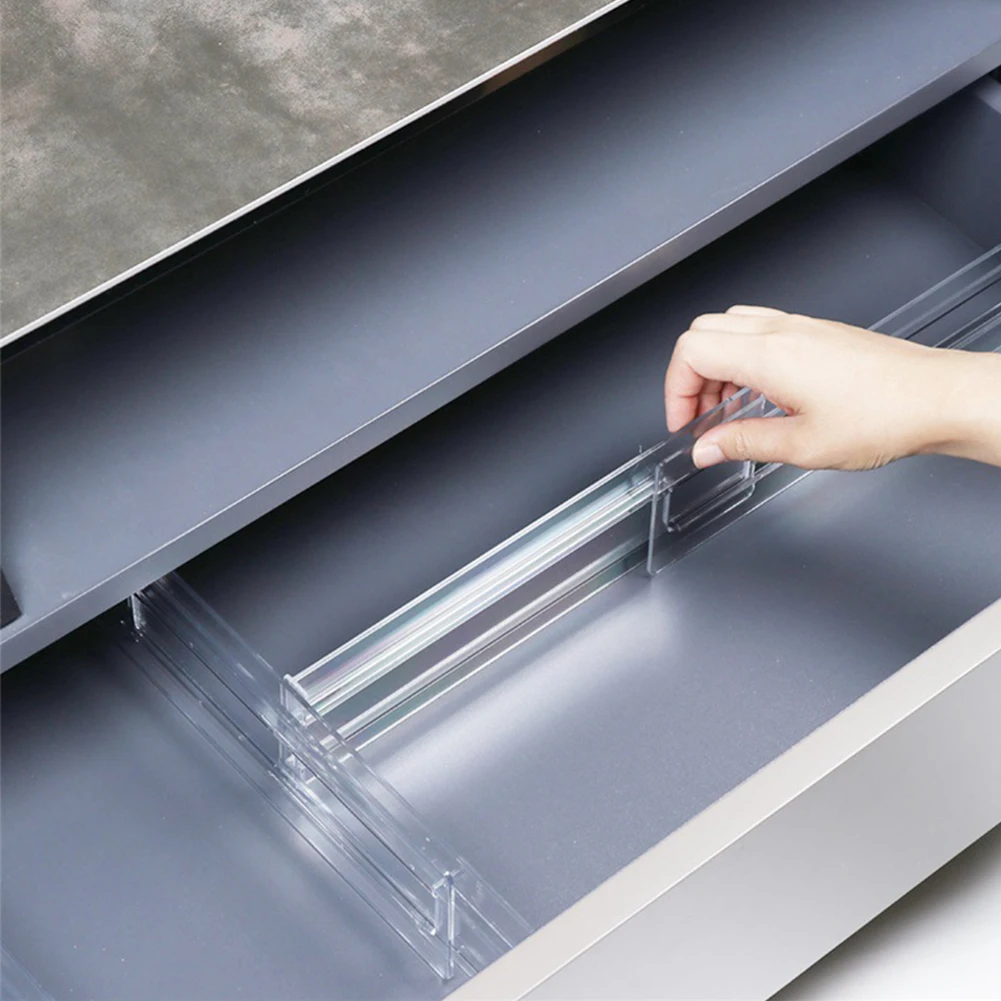 

2Pcs Clear Grey Adjustable Drawer Organizer Divider Underwear Bra Socks Closet Storage Box