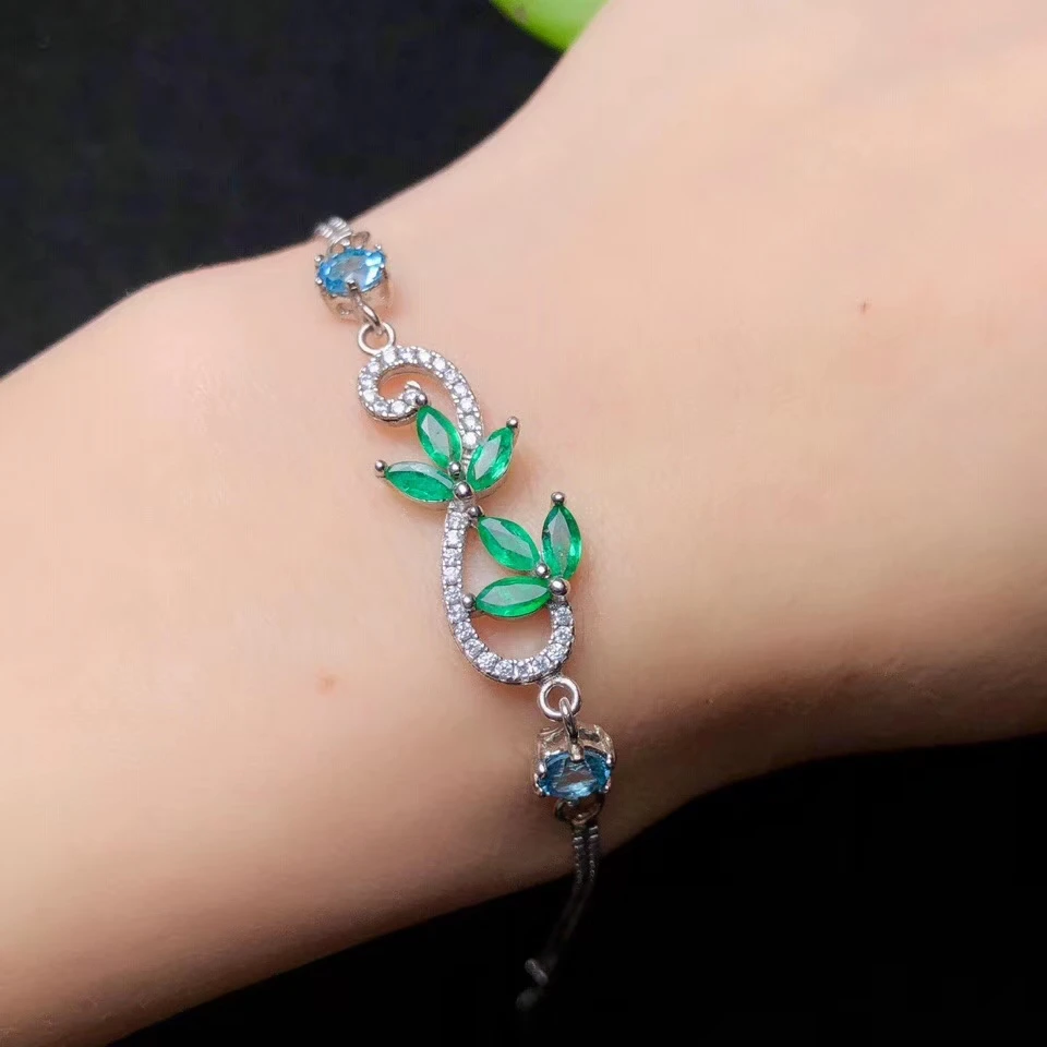 

Натуральный зеленый изумруд браслет из натурального драгоценного камня S925 серебро романтический элегантный объемный цветок девушка подар...