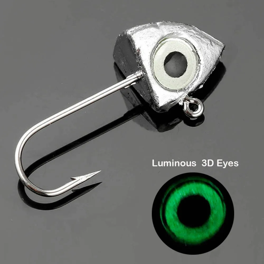 

JOHNCOO 8pcs Mini Jig Head 2g 3g 4g 6g Luminous 3D Eyes Bass Crappie Fishing Jig Hooks Worm Fishing Lure Hook