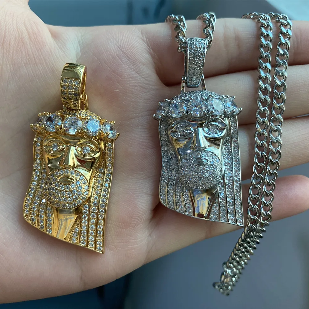 

Jesus Christian Man Hip Hop Punk Jewelry Necklace Iced Out Cleopatra Religious Necklace For Women Stainless Steel Gold Chain