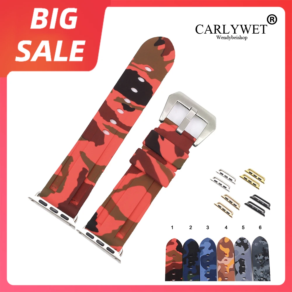 

CARLYWET 38 40 42 44 мм Камуфляжный синий красный водонепроницаемый силиконовый резиновый сменный ремешок для наручных часов петли для Iwatch Series 4/3/2/1