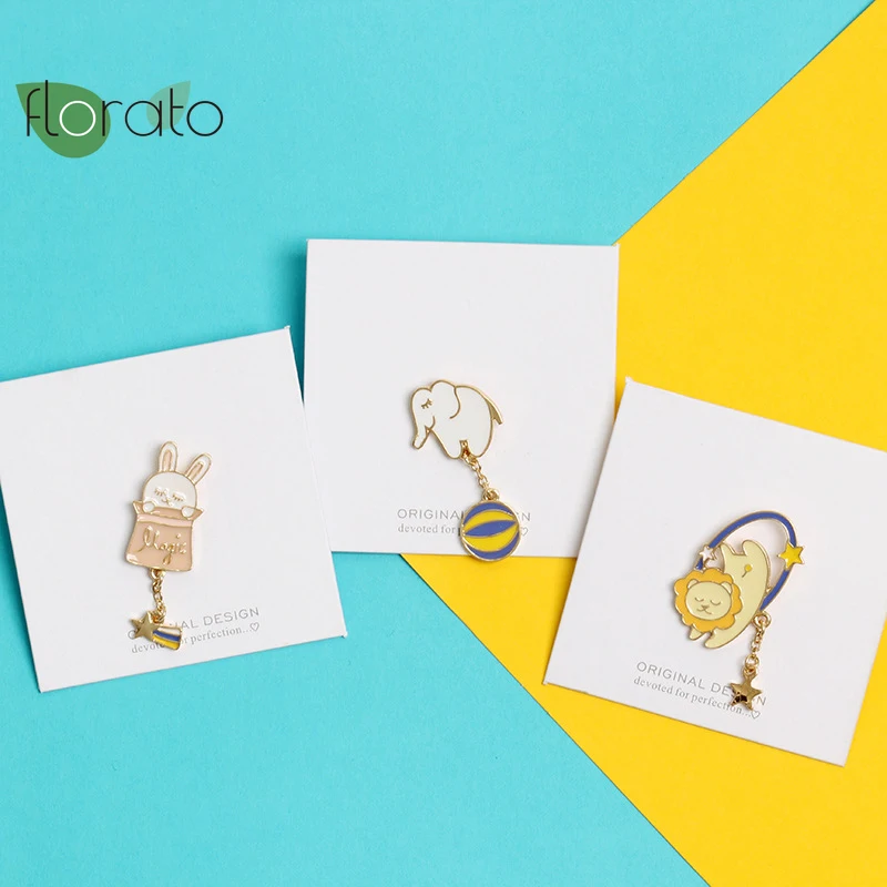 Эмалированная булавка с подвеской в виде кролика слона льва|Броши| |