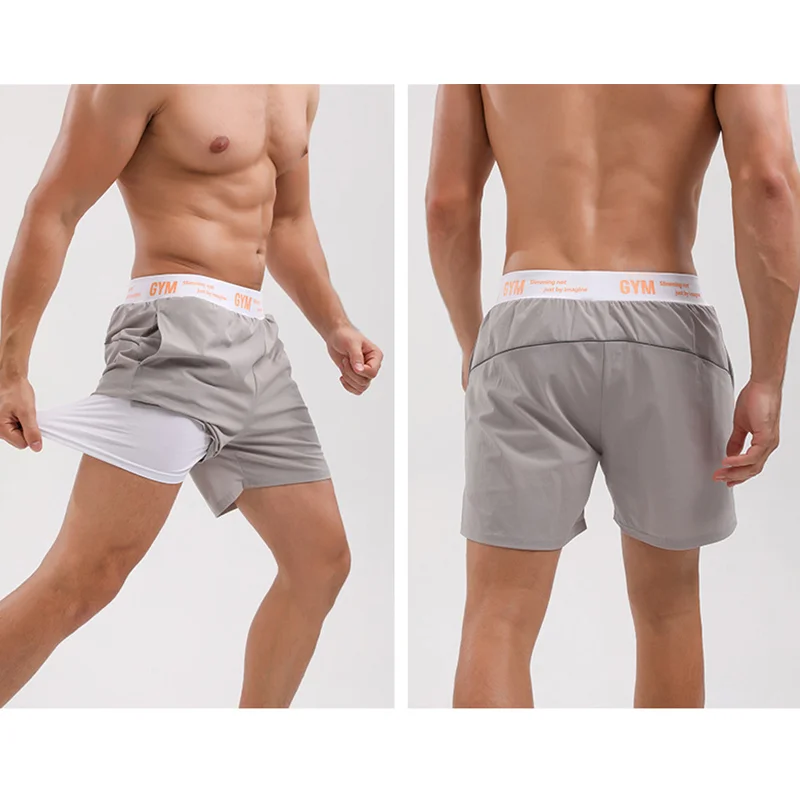 

2021 NEW men's sports shorts 2 in 1 Running shorts men's double layer breathable fitness bodybuilding training short pants Men