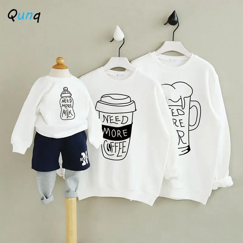 

Qunq Family Matching Hoodies Simple Line-drawing Casual Sweatshirts for Father Mother Kids 2021 New Spring Family Tops Clothes