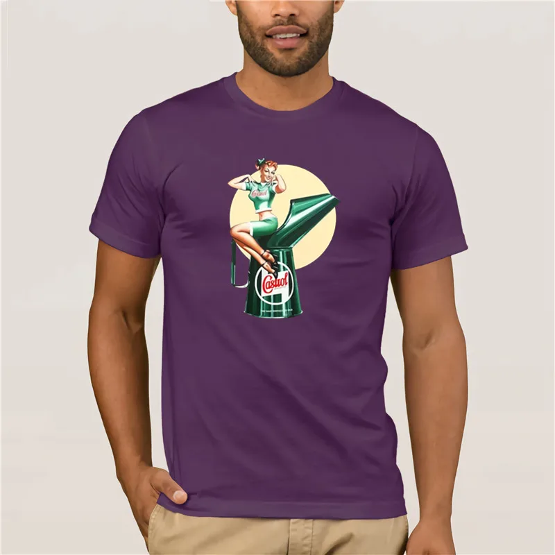 

Men's Print Casual 100% Cotton T-Shirt Popular pin up castrol motor ya T Shirt Men Sleeve