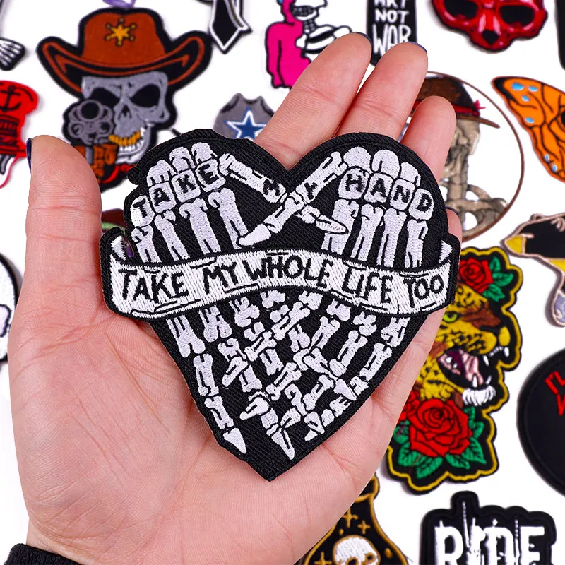 Нашивки с вышивкой в виде черепа розы на одежду аппликация животных стиле панк