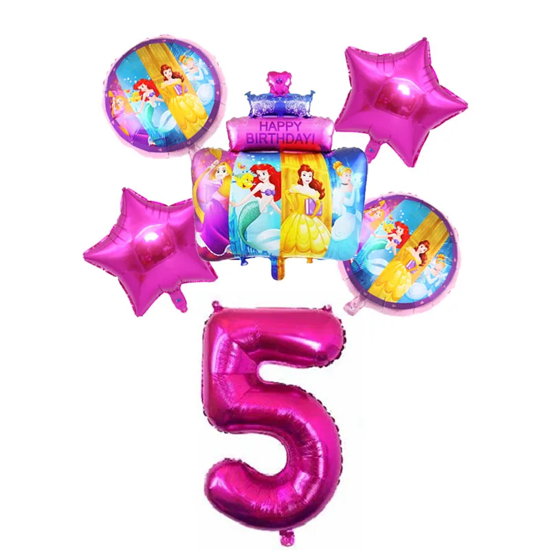 6pcs Disney Three Princess Cake Foil Balloons Baby Girls Birthday Decoration Party 32inch Number Balloon Set Children's Day Gift | Дом и