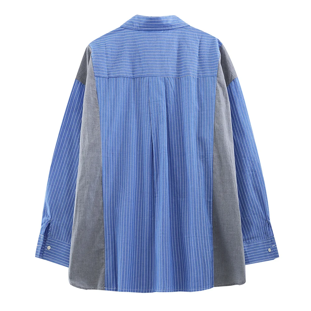 

Contrast Paneled Vertical Stripes Long Sleeved Shirt Mens Casual Striped Shirt Color Block Loose Lapel Shirts Men