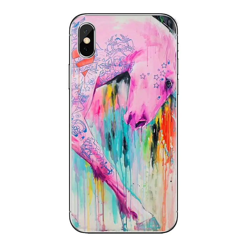 For iPhone XS Max XR X 4 4S 5 5S 5C SE 6 6S 7 8 Plus Samsung Galaxy J1 J3 J5 J7 A3 A5 Rainbow Pink Horse Puke Unicorn Case Cover |