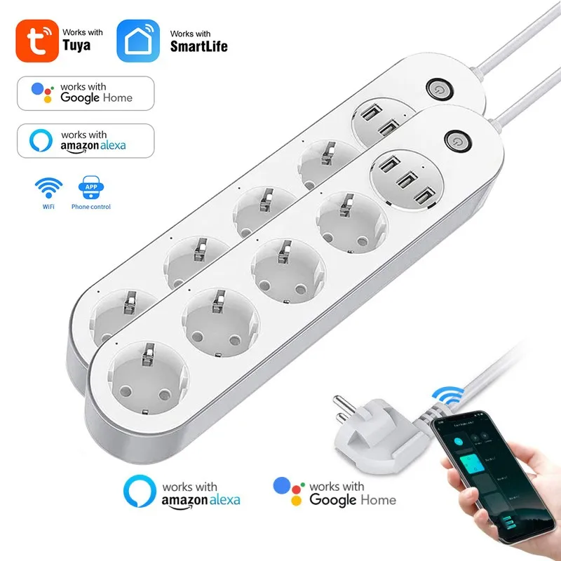 

Умный удлинитель Tuya с Wi-Fi, 4 розетки, 10 А, 3USB-порта