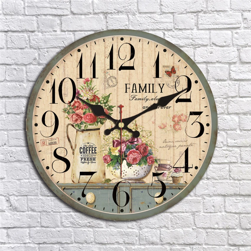 Часы в горшках Shabby Chic большие настенные часы винтажном стиле с изображением