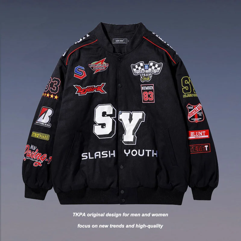 

2021 Vintage Motorcycle Men Baseball Jacket Embroidery Streetwear Hip Hop Locomotive Cotton Coat Neutrals Men's Bomber Jackets
