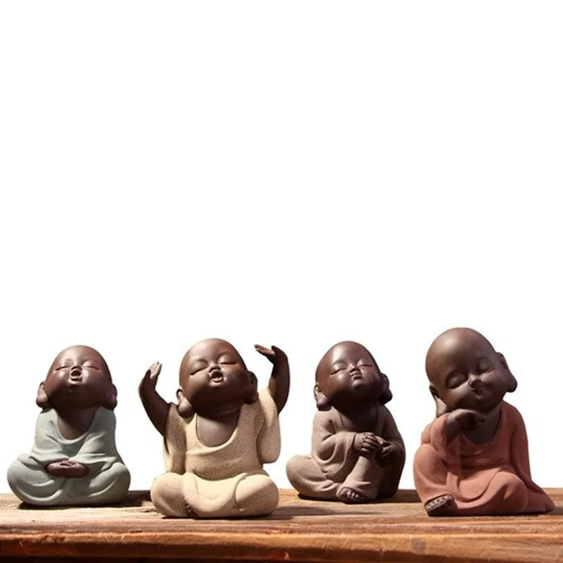 

Buddha Statues Small Monk Color Sand Ceramic Home Club Geomantic Decoration Purple Sand Figurines Tea Pet Home Decor Accessories