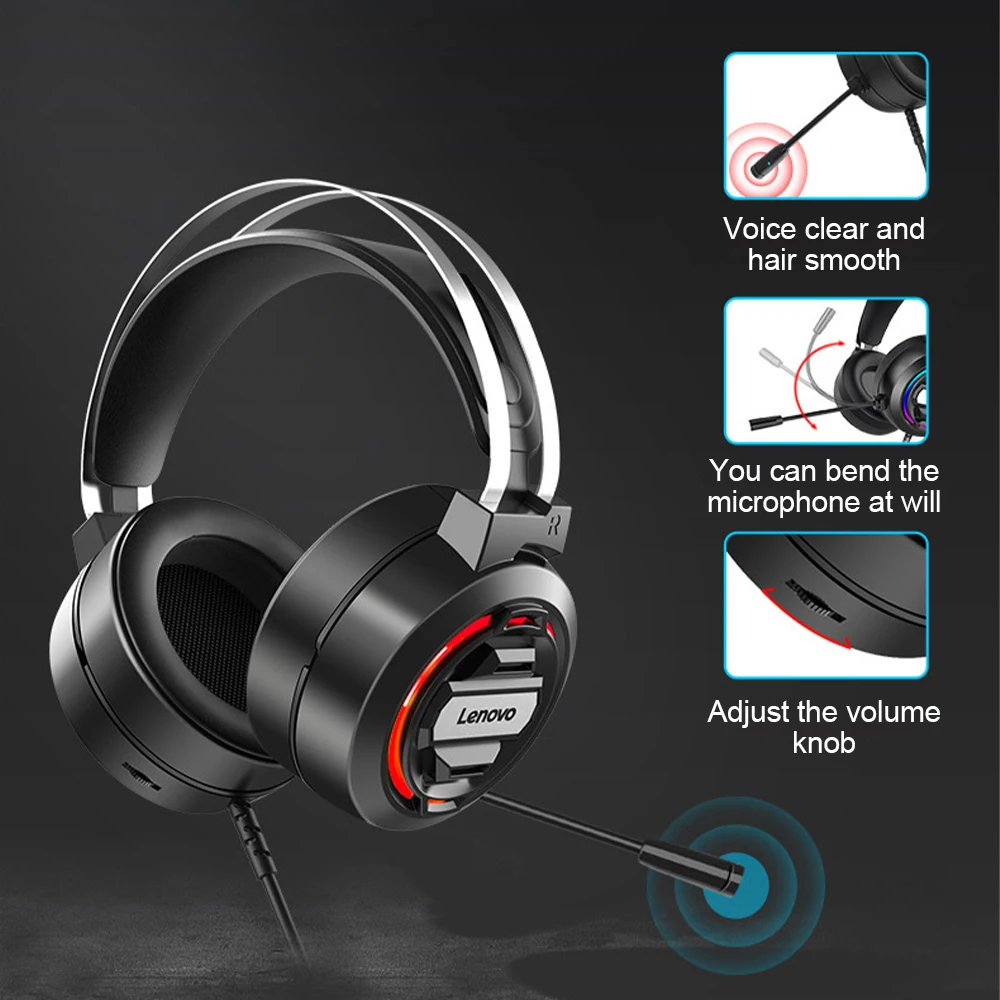 

Lenovo H401 Headphone USB Wired Over-Ear Gaming Headset With Microphone Over Ear Earphones With RGB Light For Game Players