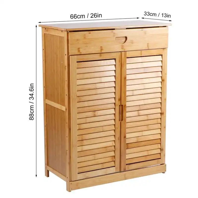 

3 Tier Bamboo Shoe Cabinet Double Door Shoe Rack Shelf Storage Organizer with Drawers Home Furniture moistureproof