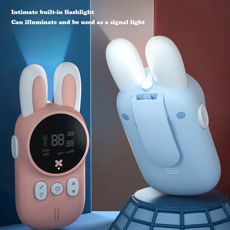 2pcs kids walkie talkie 3km range uhf radio lanyard interphone childrens mobile phone cute rabbit toys for girls boys birthday free global shipping