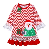 girls christmas dress santa claus embroidered wave pattern ruffle skirt childrens long sleeve skirt