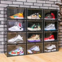 6 20pcs large clear shoe box magnetic drop side stackable case sneaker rack closet organizer storage box organizer space saver