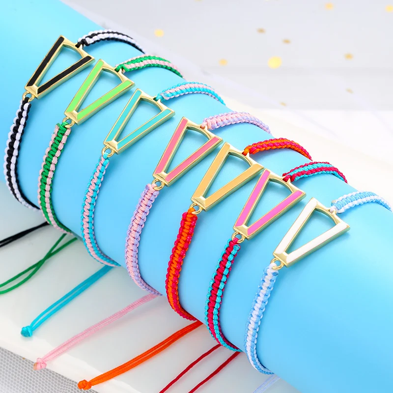 

ZHUKOU Hot Triangle Women Bracelet Neon rainbow Enamel Hand Made Strap Summer Anklet Bracelet Rope Beach Ajustable size VL112