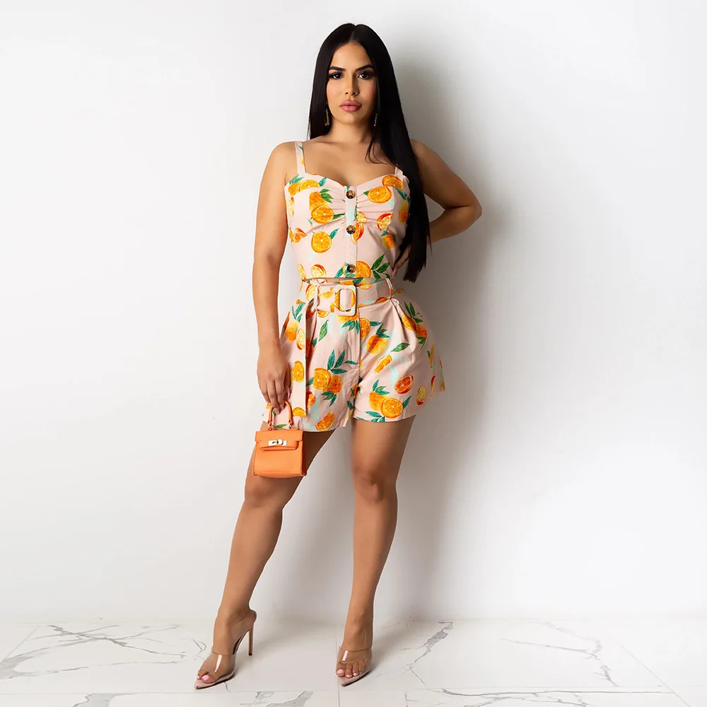 Adogirl/повседневные женские комплекты открытые топы с принтом фруктов и поясом