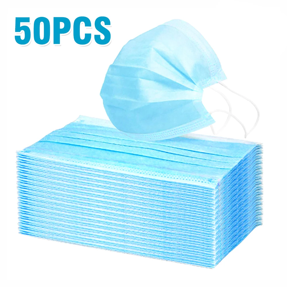 

50 pcs Multicolor Disposable Mask Dustproof Anti-fog Breathable 3-Layer Non Woven Mouth Face Masks One Time Use Facemask Mask