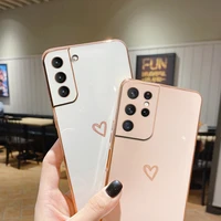square plating love heart phone case on for samsung galaxy s22 plus ultra s 22 s22ultra s22plus s22 silicone coque cover