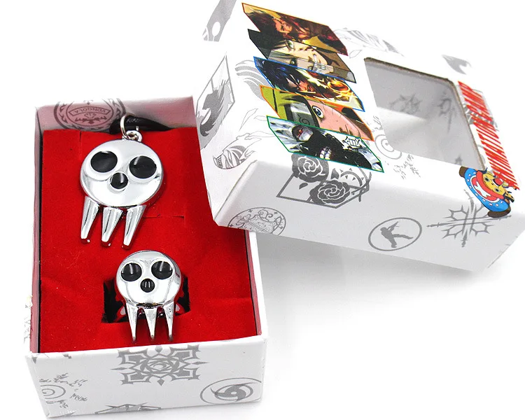 

Anime Soul Eater Death The Kid Metal Skeleton Ring Necklace Pendant 2pcs In Box Novelty Cartoon Jewelry Cosplay Prop Accessories