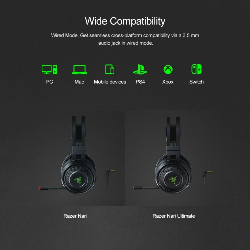 Razer Nari Ultimate игровая гарнитура наушники беспроводные наушники 7,1 объемный звук наушники THX пространственное аудио Haptic отзывы