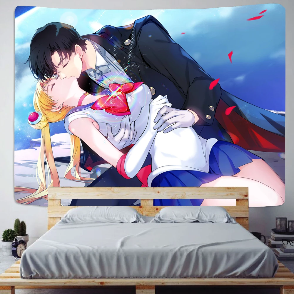 Красивая девушка аниме гобелен настенный спальня манга хиппи фон украшения