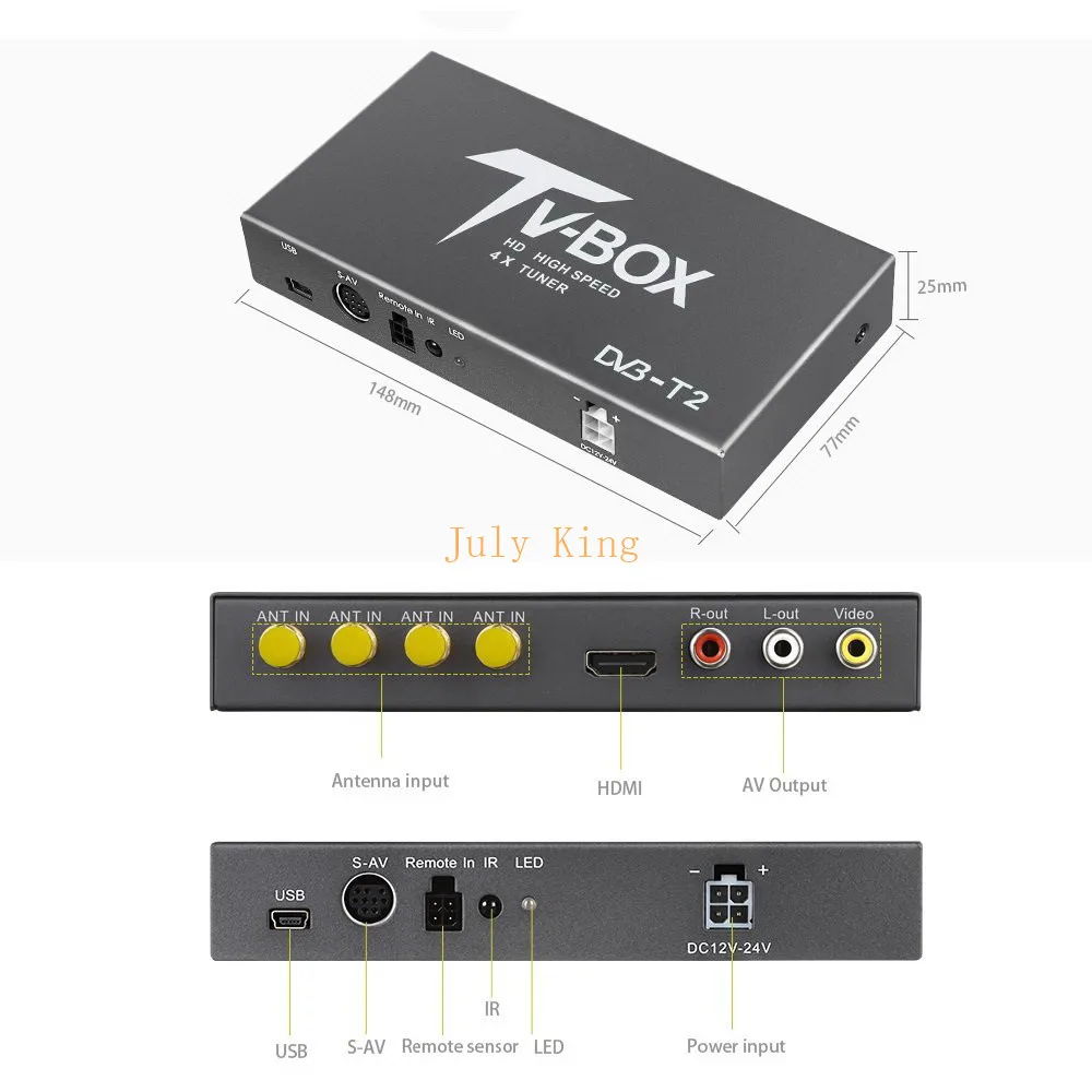 Четыре антенны DVB T2 Автомобильный цифровой HD ТВ приемник тюнер Поддержка 160 км/ч