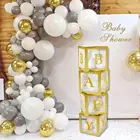 Золотая прозрачная коробка с именем, воздушные шары на 1-й день рождения, украшение для вечеринки, Детские Крестильные шарики, шарик для Baby Shower