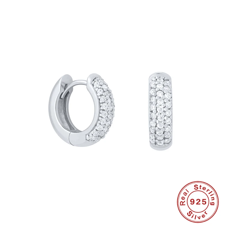 

ROMAD Wide Zircon Round Hoop Earrings for Wqmen Fashion Simple 925 Sterling Silver Piercing Huggie Earrings Jewelry Pendientes